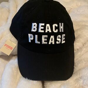 PINK Victoria's Secret Black Baseball Cap with White 'BEACH PLEASE' Embroidery